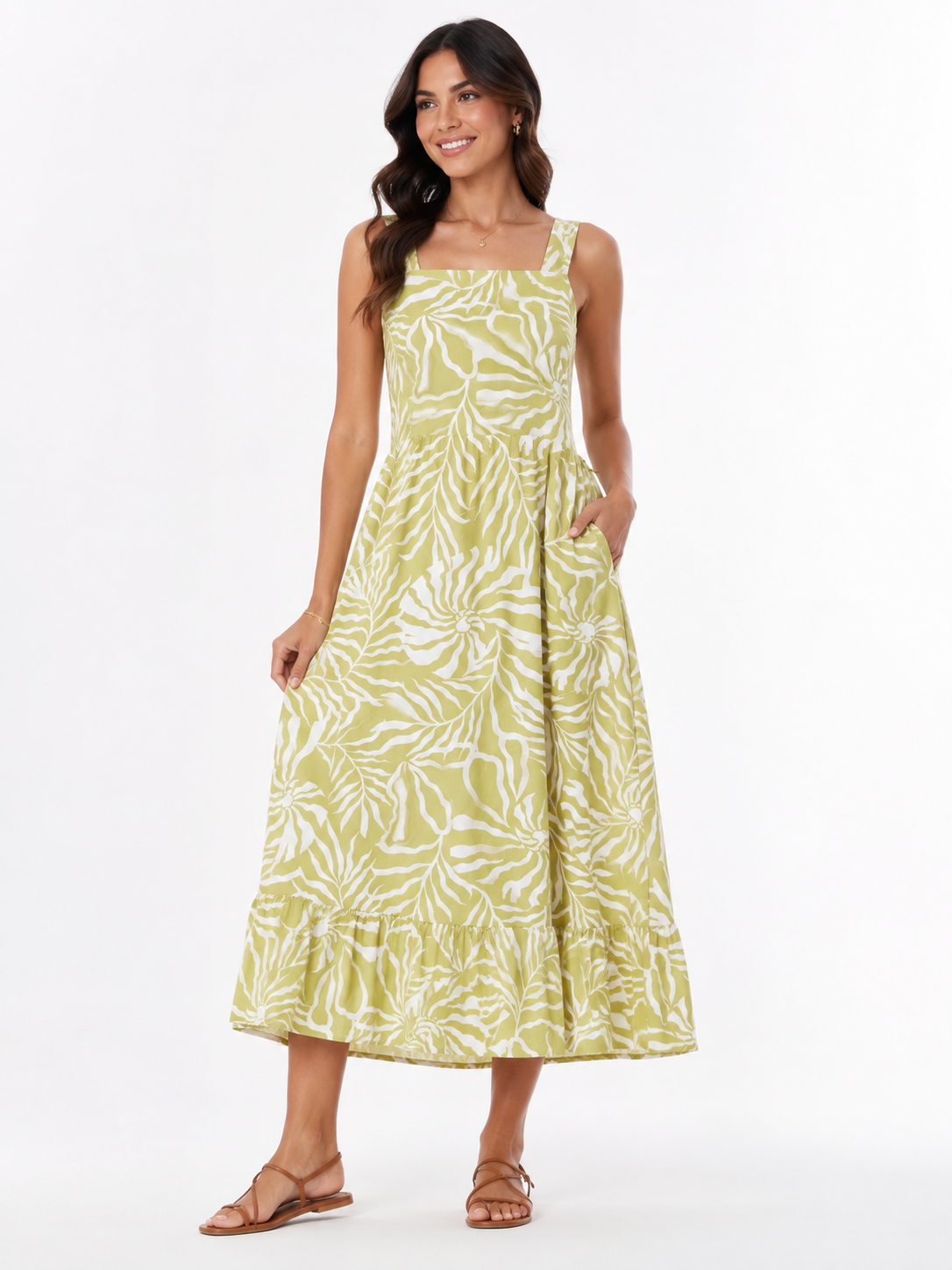 VESTIDO MIDI TROPICAL VERDE