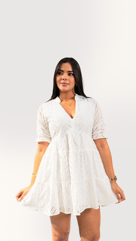 VESTIDO DE MUJER BLANCO OJALILLO
