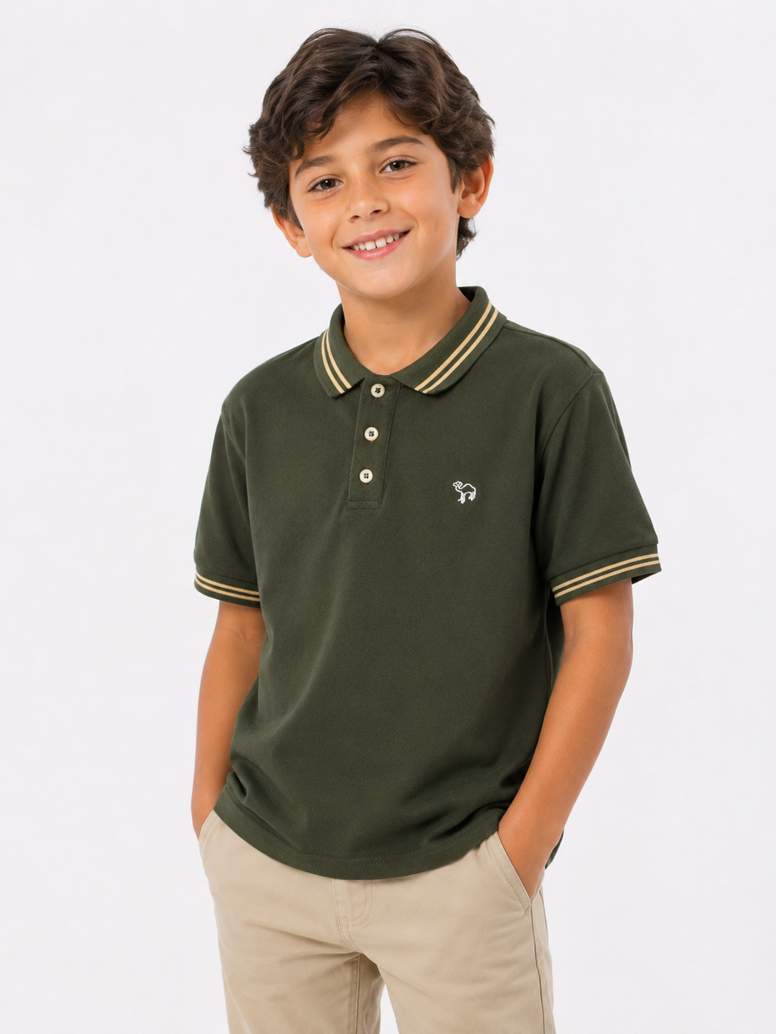 SUETER TIPO POLO VERDE OLIVA NIÑO