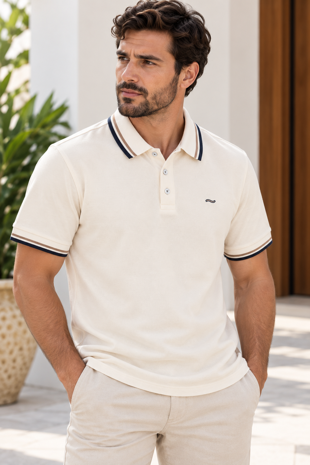 CAMISETA TIPO POLO CREMA