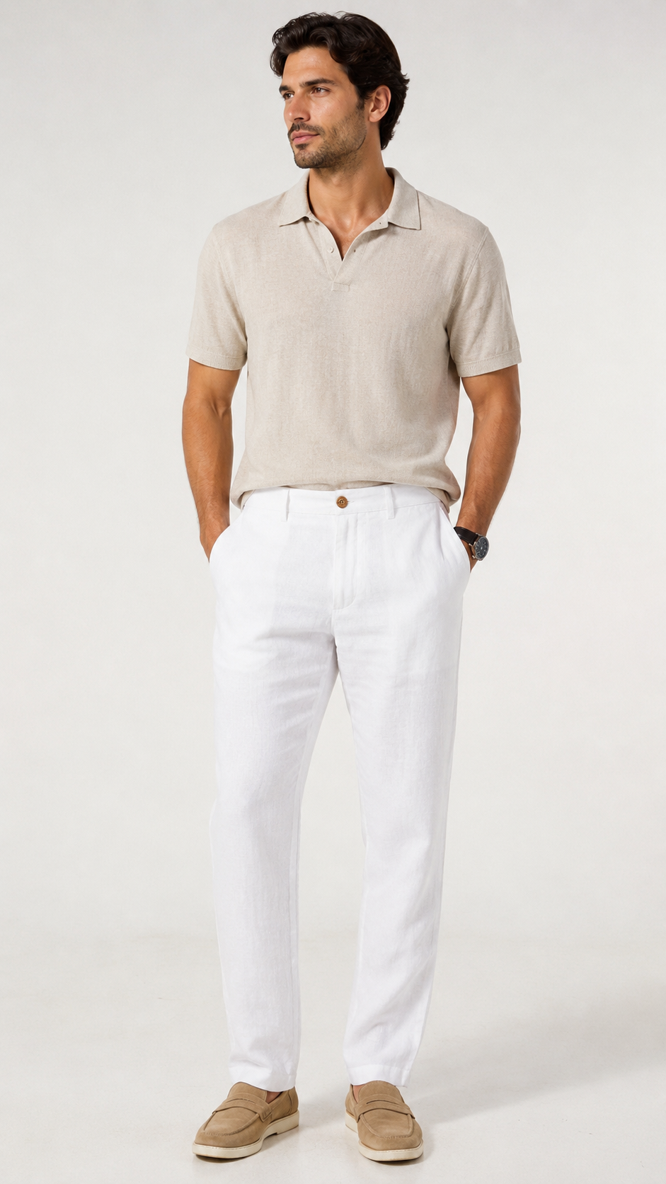 PANTALÓN EN LINO BLANCO HOMBRE