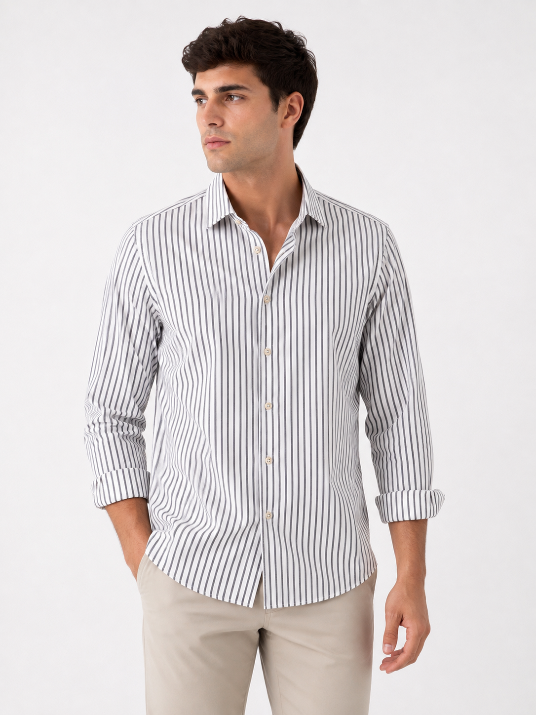 CAMISA BLANCA RAYAS HOMBRE