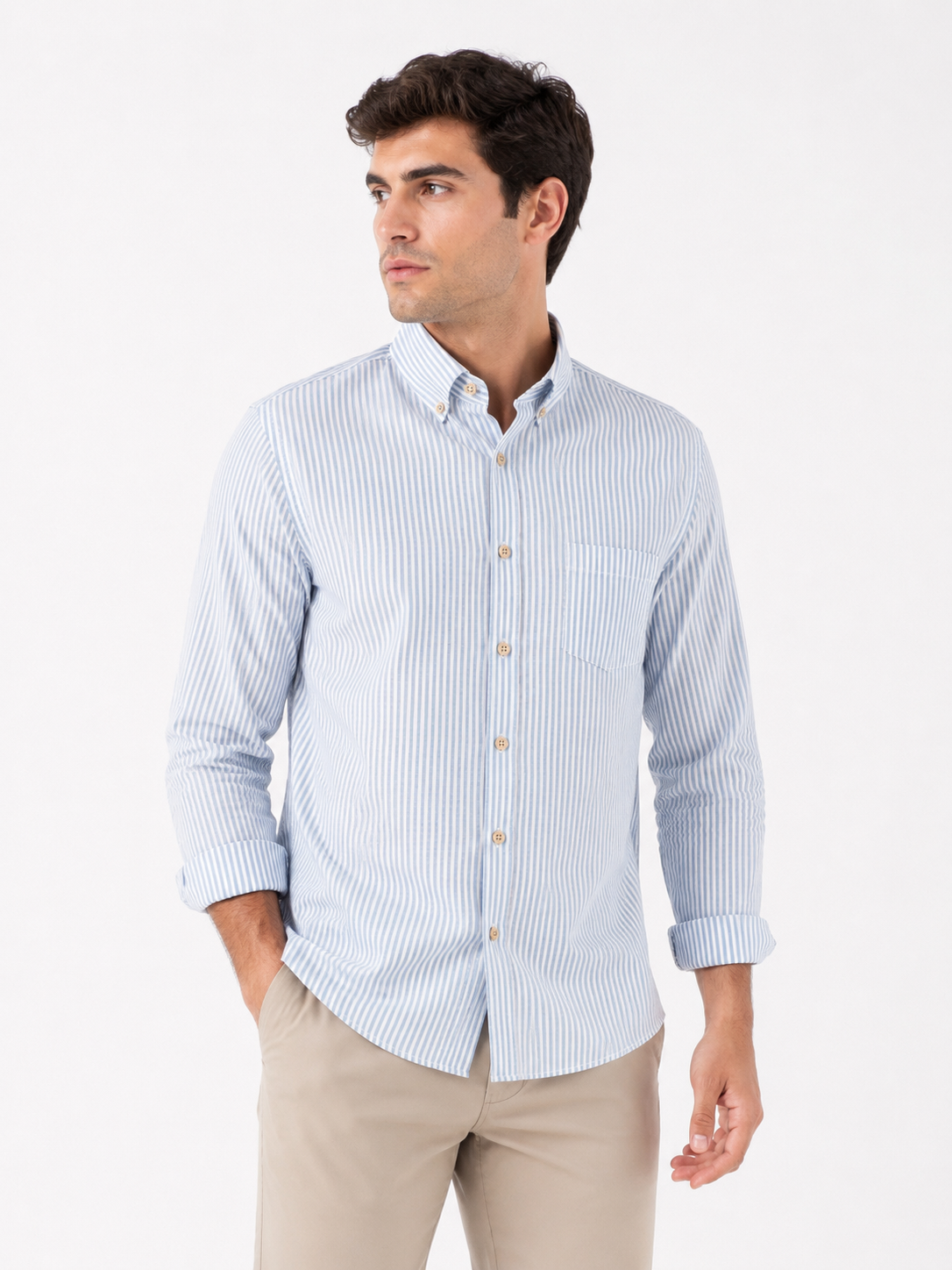 CAMISA AZUL CLARO RAYAS HOMBRE