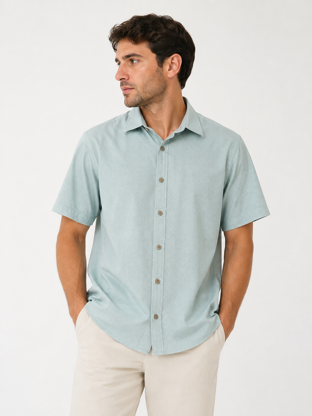 CAMISA MANGA CORTA LINO CELESTE