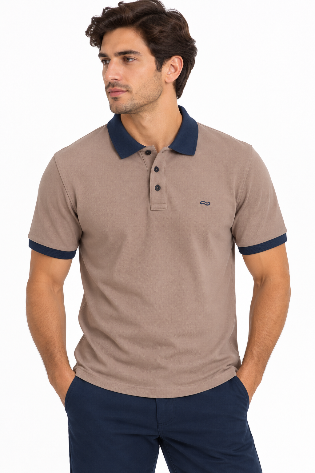 CAMISETA TIPO POLO CAFÉ/AZUL