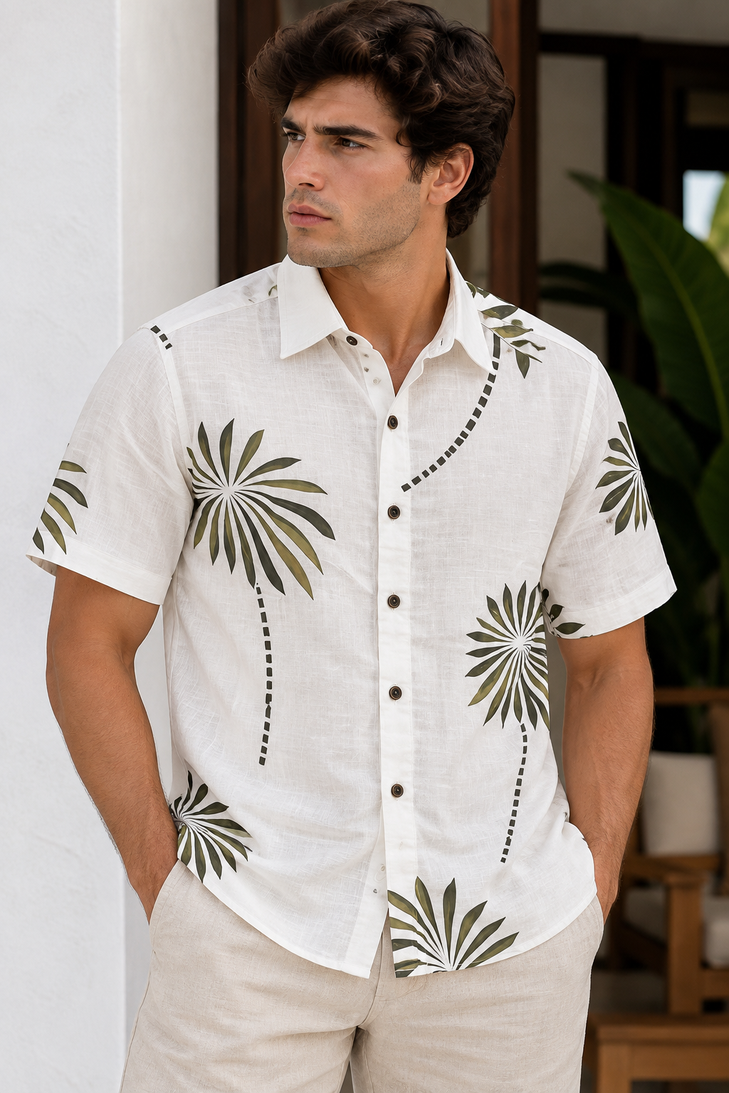 CAMISA LINO TROPICAL P VERDES