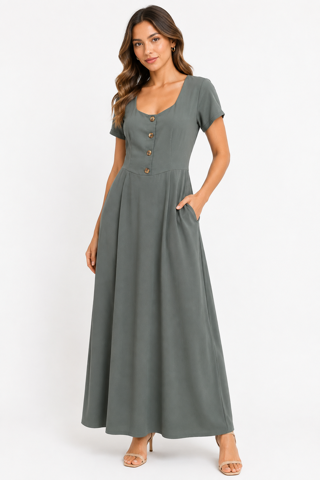 VESTIDO MAXI GRIS VERDE