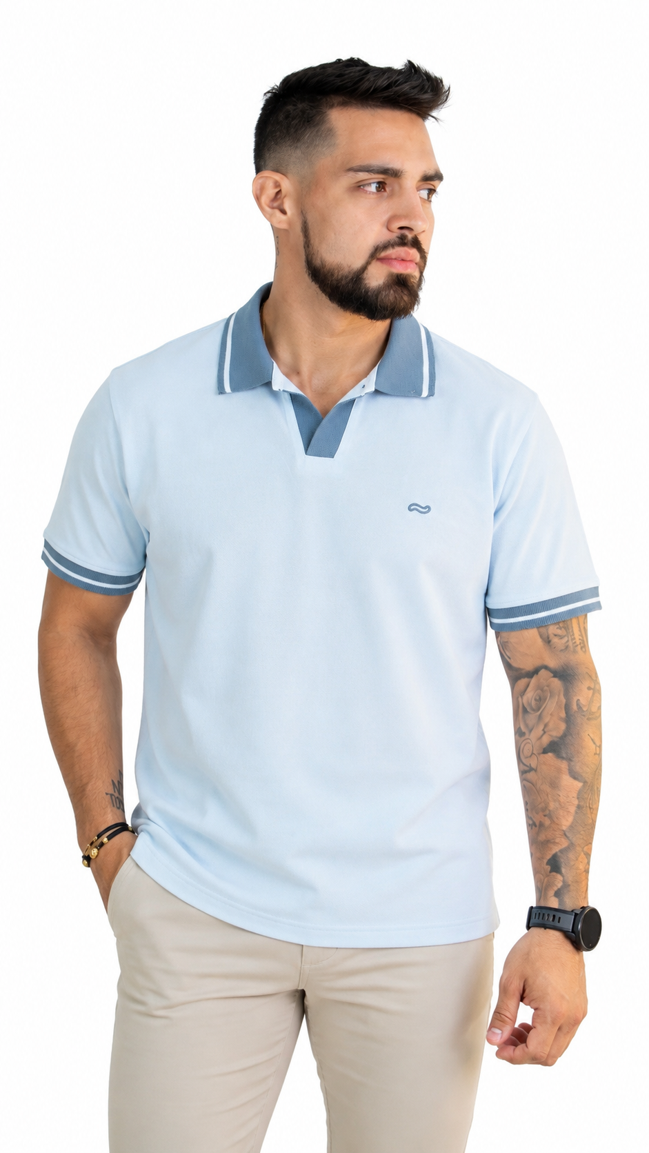 CAMISETA TIPO POLO AZUL CLARO