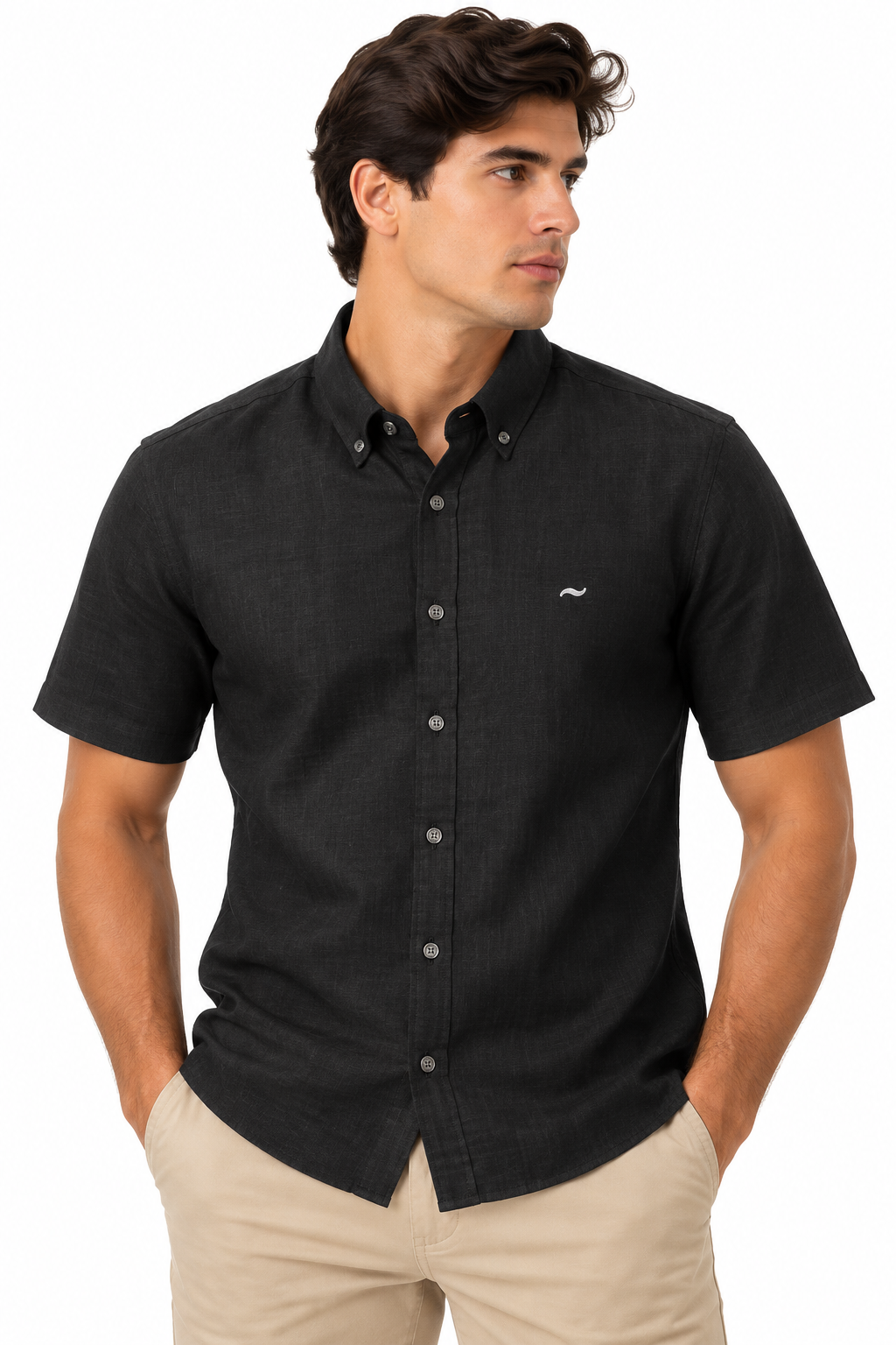 CAMISA M/C LINO NEGRA