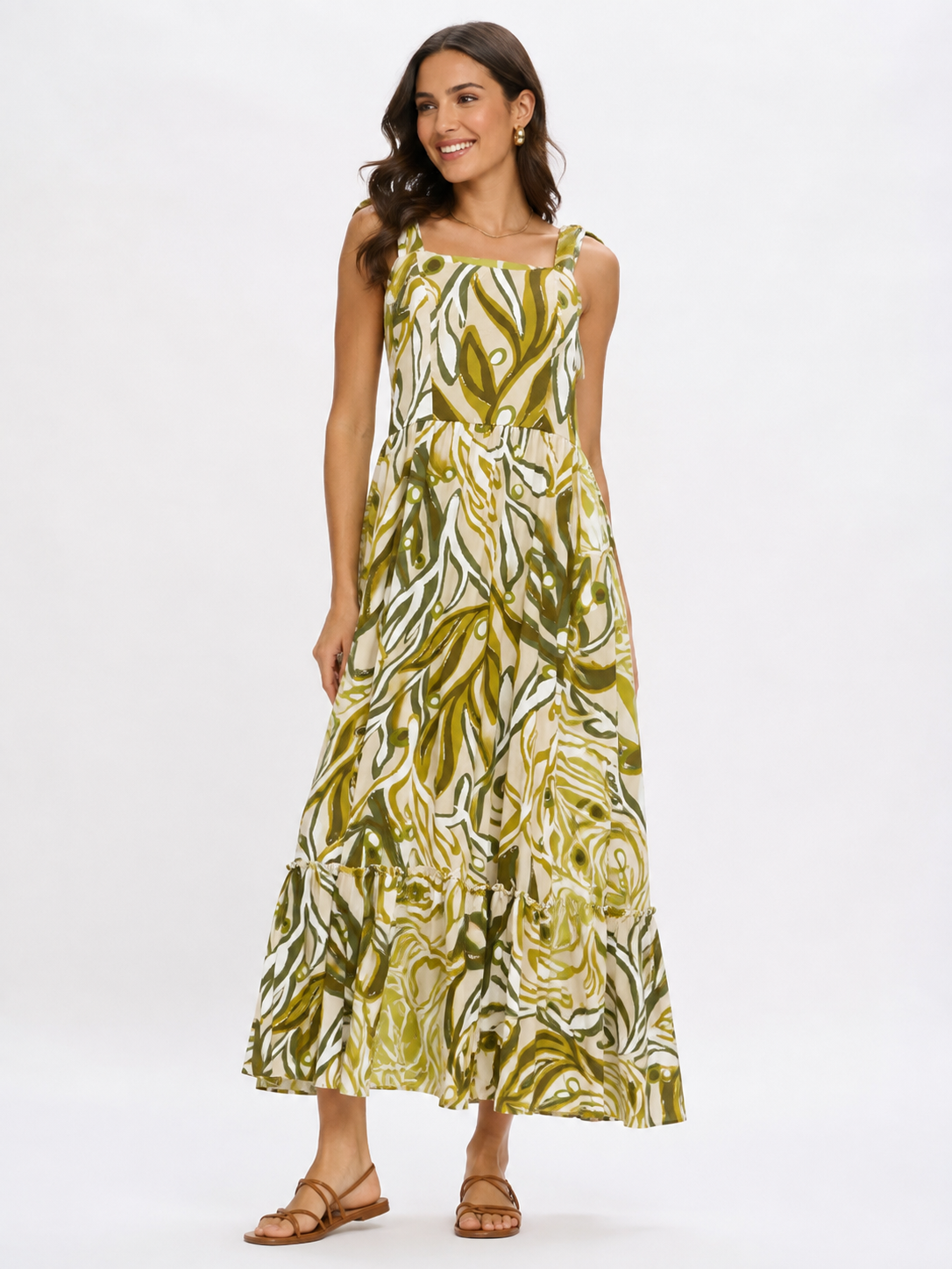 VESTIDO MAXI ESTAMPADO TROPICAL VERDE