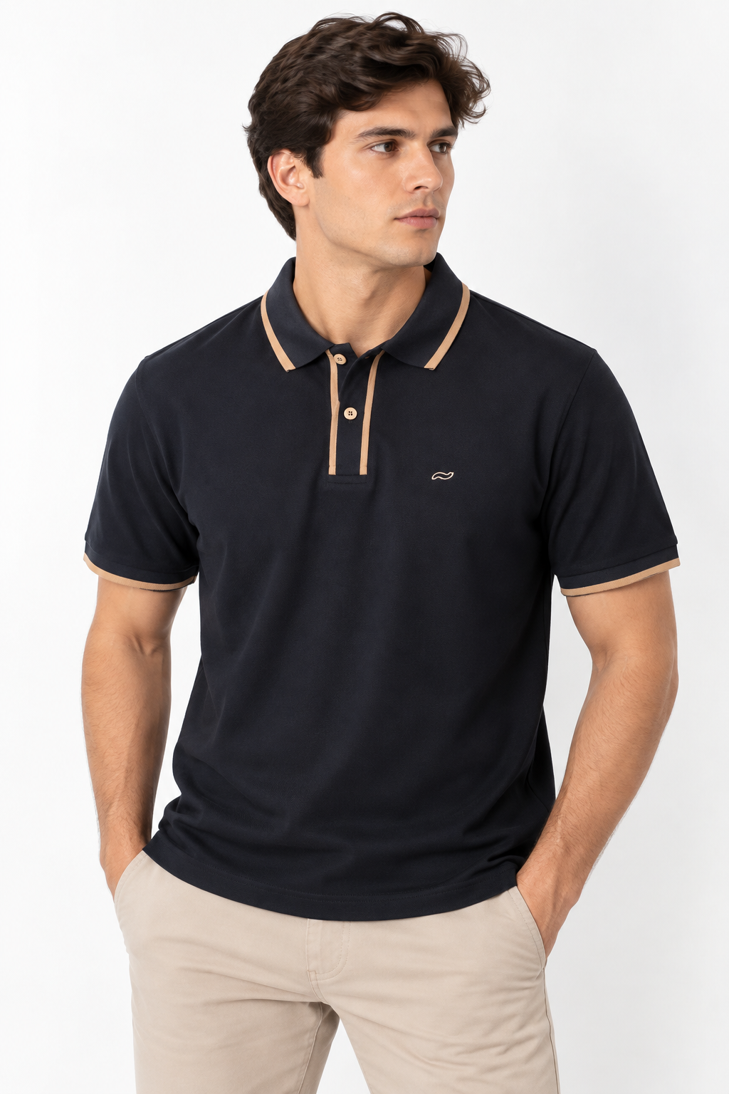 CAMISETA TIPO POLO NEGRO/CAMEL