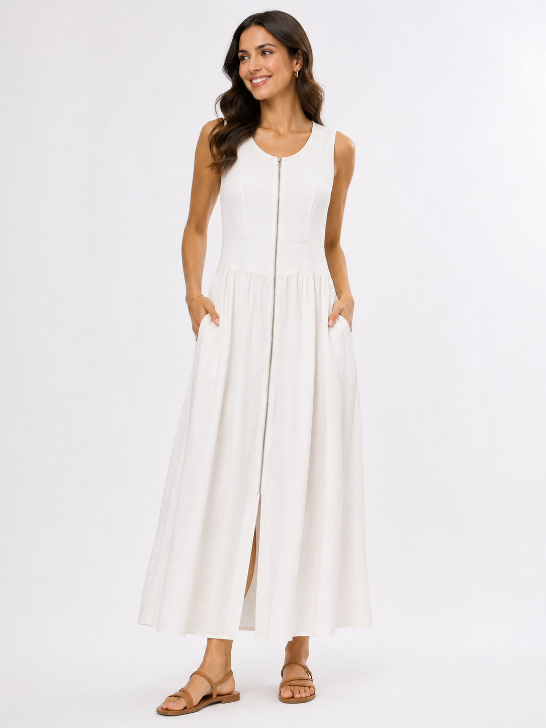 VESTIDO MAXI BLANCO CON CIERRE