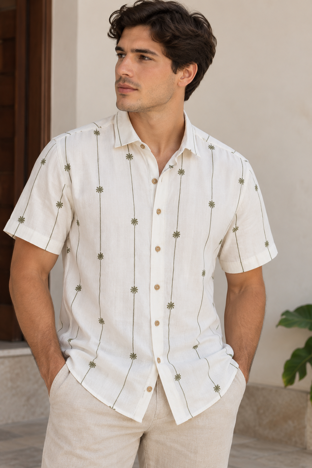 CAMISA LINO PALMERAS VERDES