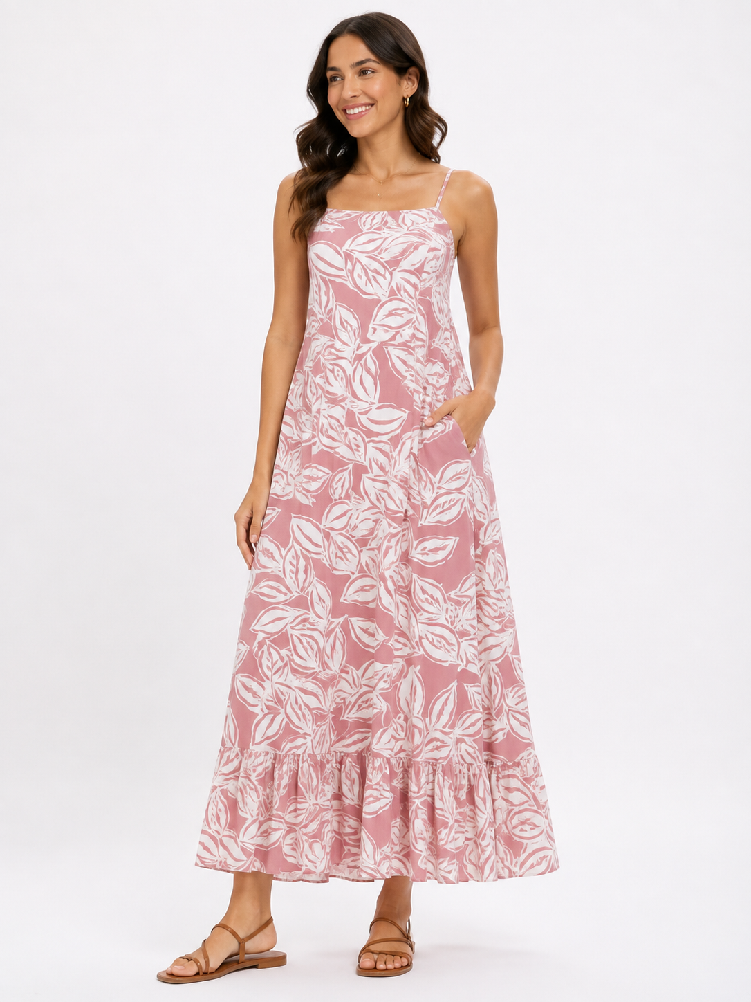 VESTIDO MAXI ESTAMPADO FLORAL ROSA