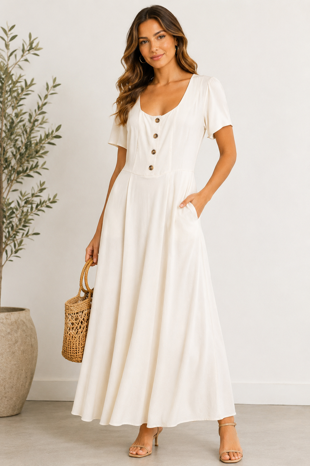 VESTIDO MAXI BLANCO DE BOTONES