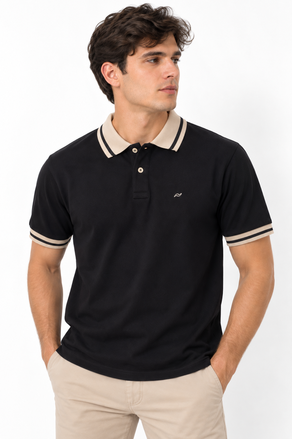 CAMISETA TIPO POLO NEGRO/ BEIGE