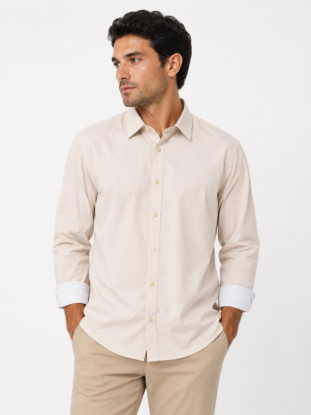 CAMISA MANGA LARGA LINO BEIGE
