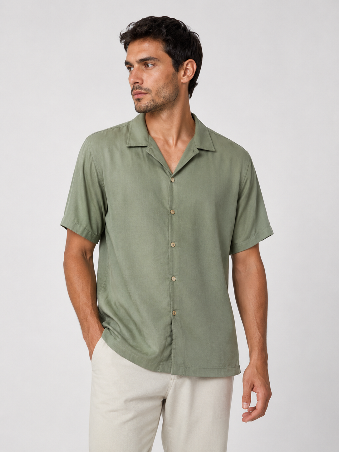 CAMISA MANGA CORTA VERDE OLIVA