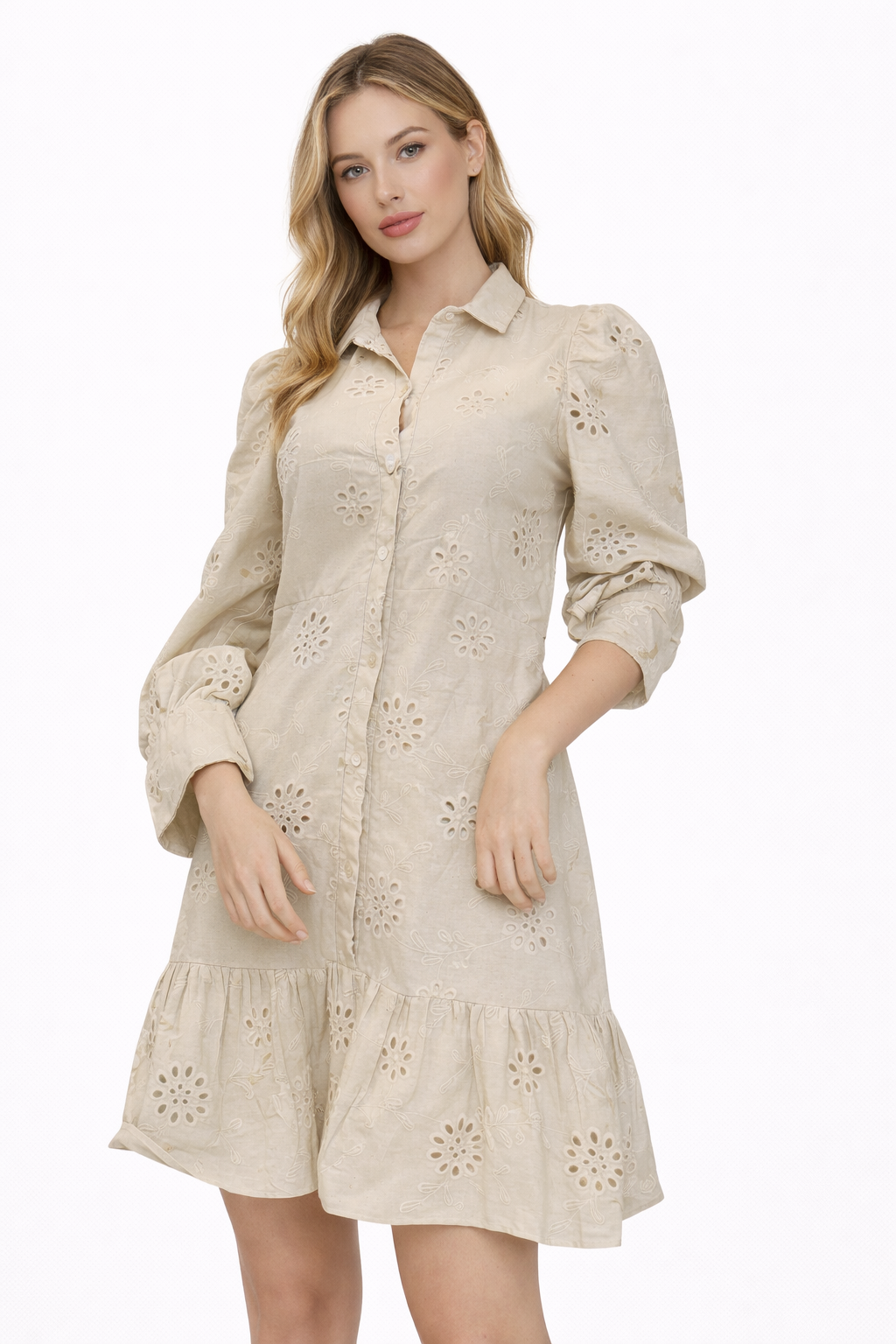 VESTIDO DE OJALILLO BEIGE