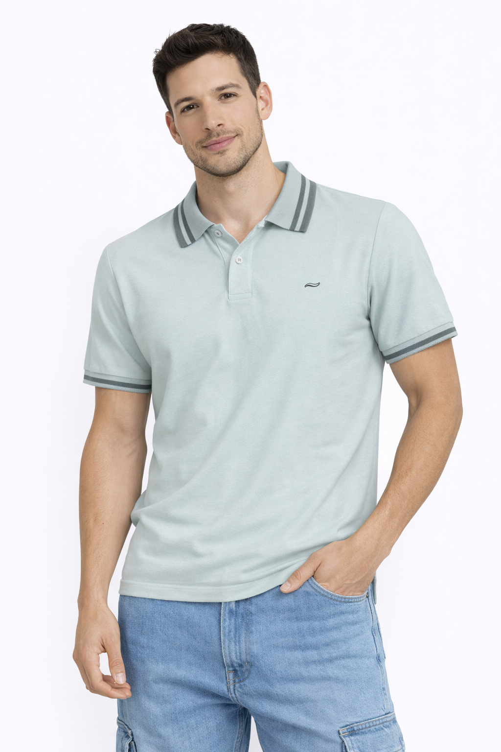 CAMISETA TIPO POLO VERDE AGUA