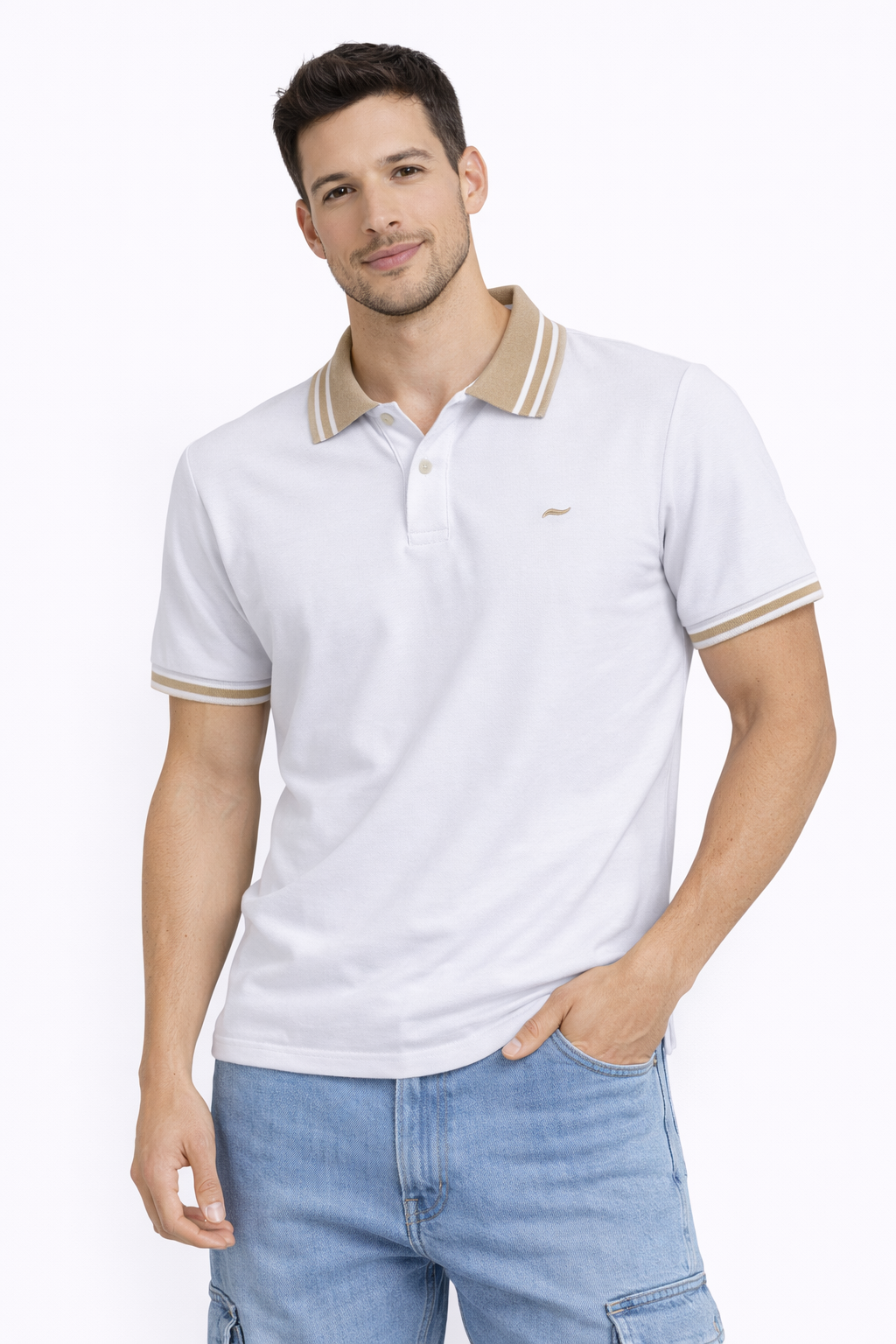 CAMISETA TIPO POLO BLANCO/BEIGE