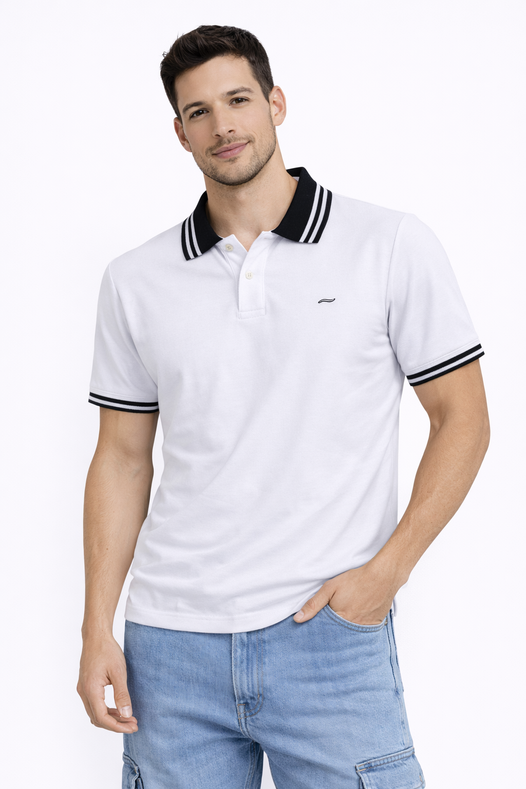 CAMISETA TIPO POLO BLANCO/AZUL