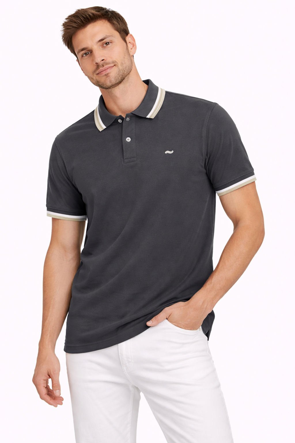 CAMISETA TIPO POLO GRIS OSCURO