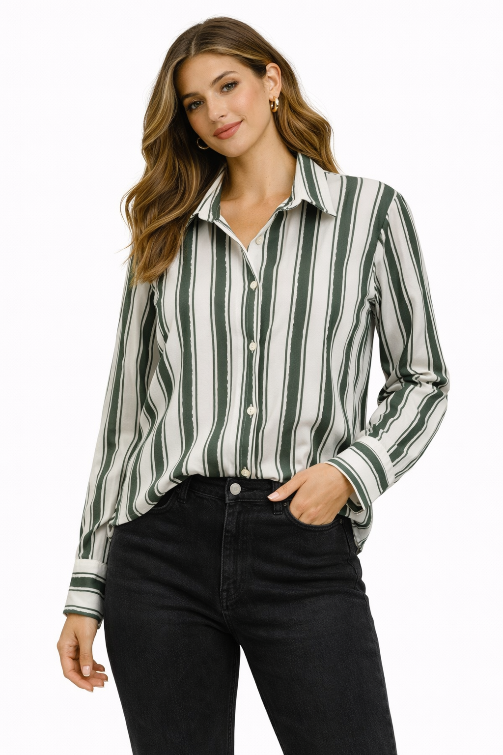 CAMISA M/L RAYAS VERDE