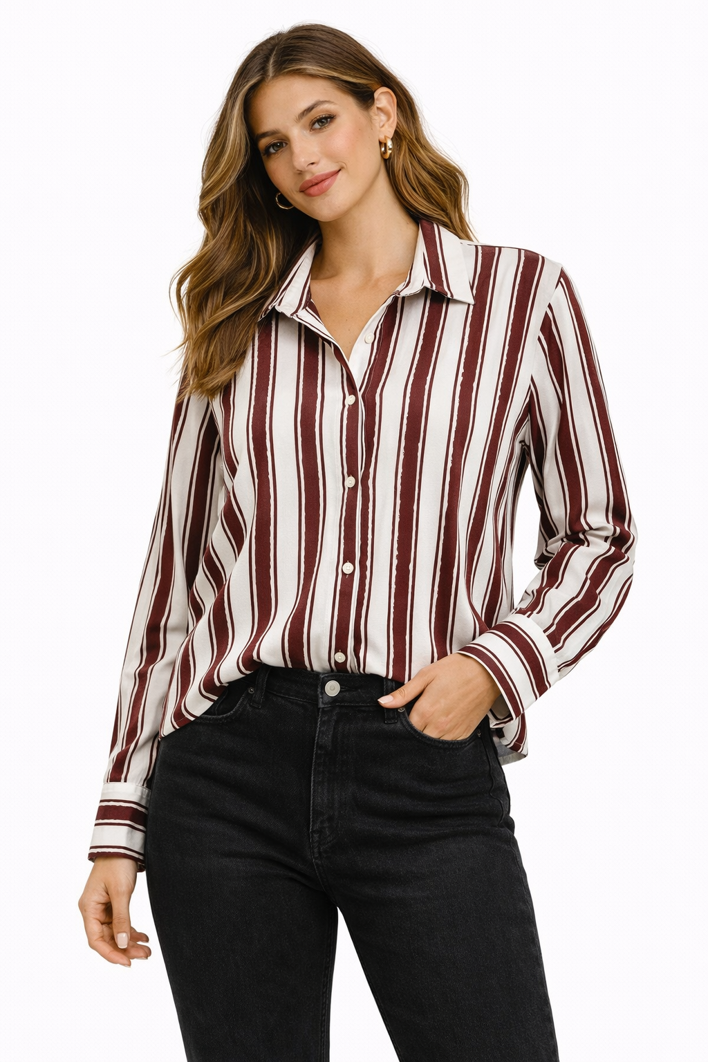 CAMISA M/L RAYAS ROJAS