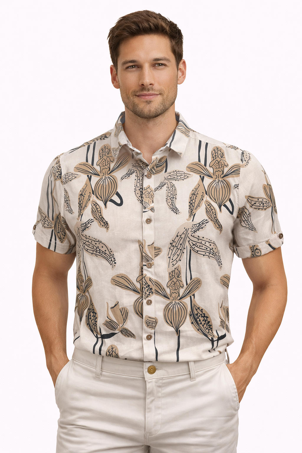 CAMISA DE LINO CON ESTAMPADA