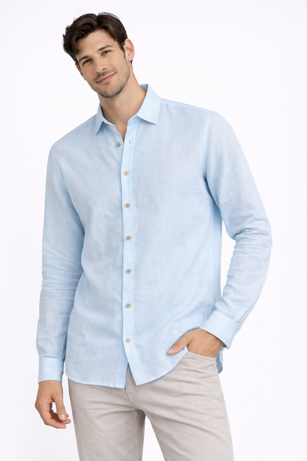 CAMISA M/L BABY BLUE DE LINO