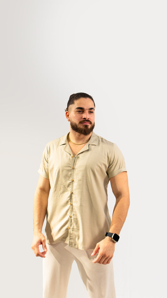 CAMISA MANGA CORTA MARRON CAÑAMO
