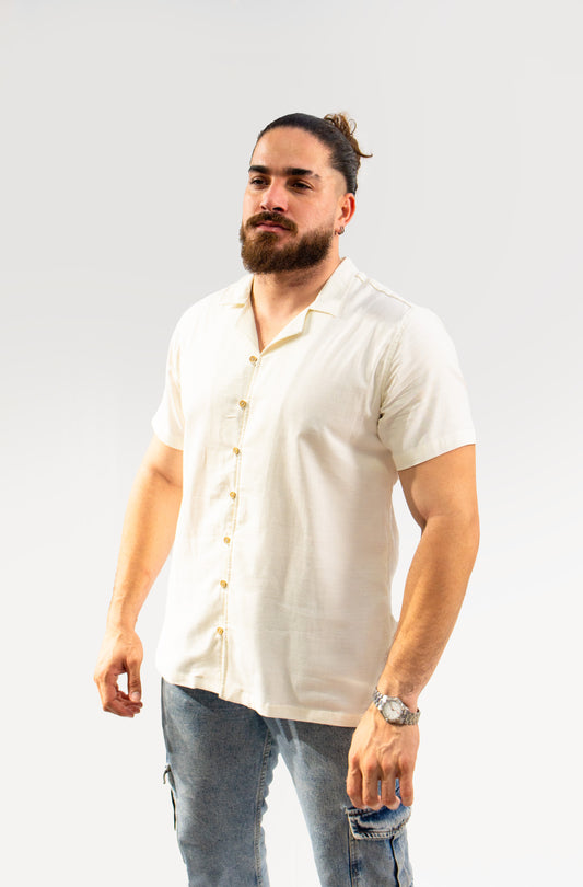CAMISA MANGA CORTA BEIGE CAÑAMO