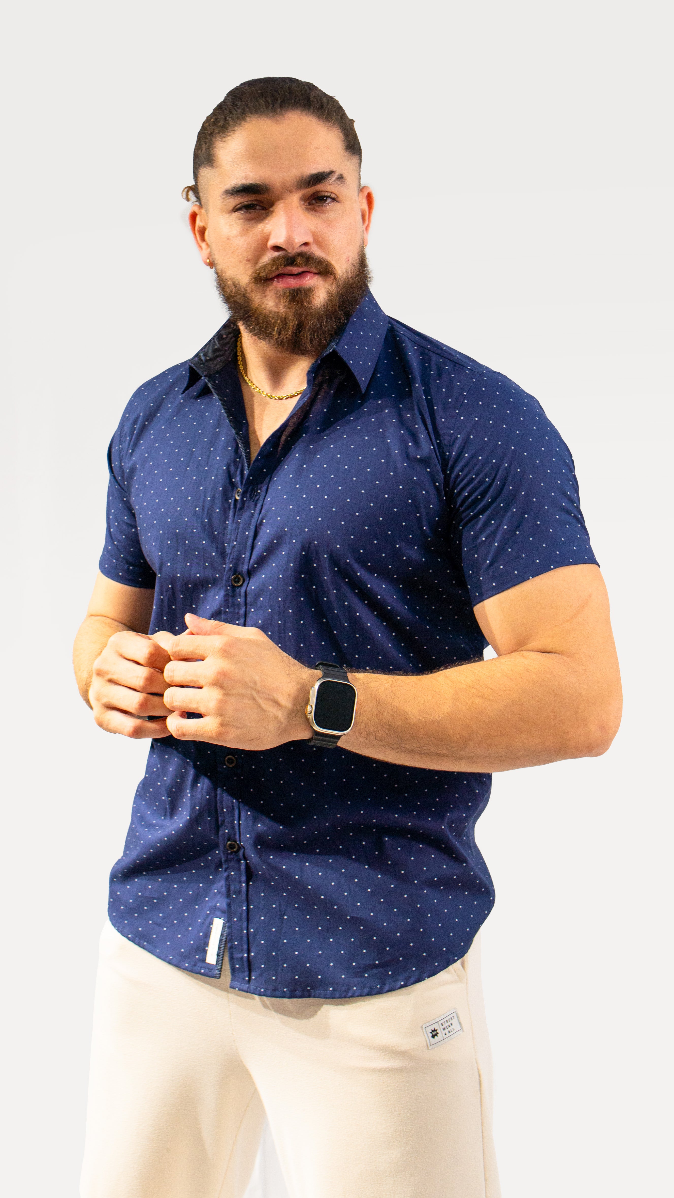 CAMISA MANGA CORTA AZUL CAÑAMO