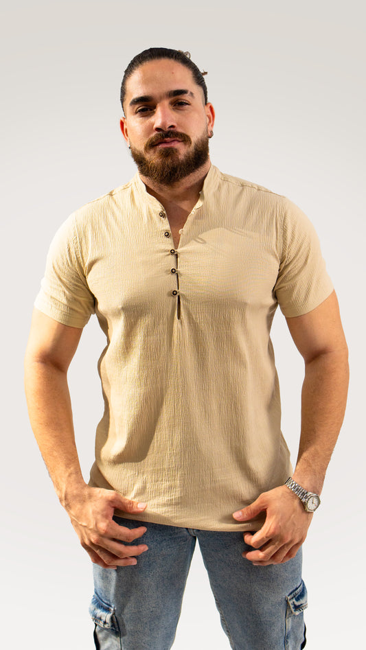 CAMISA MANGA CORTA MARRON CAÑAMO