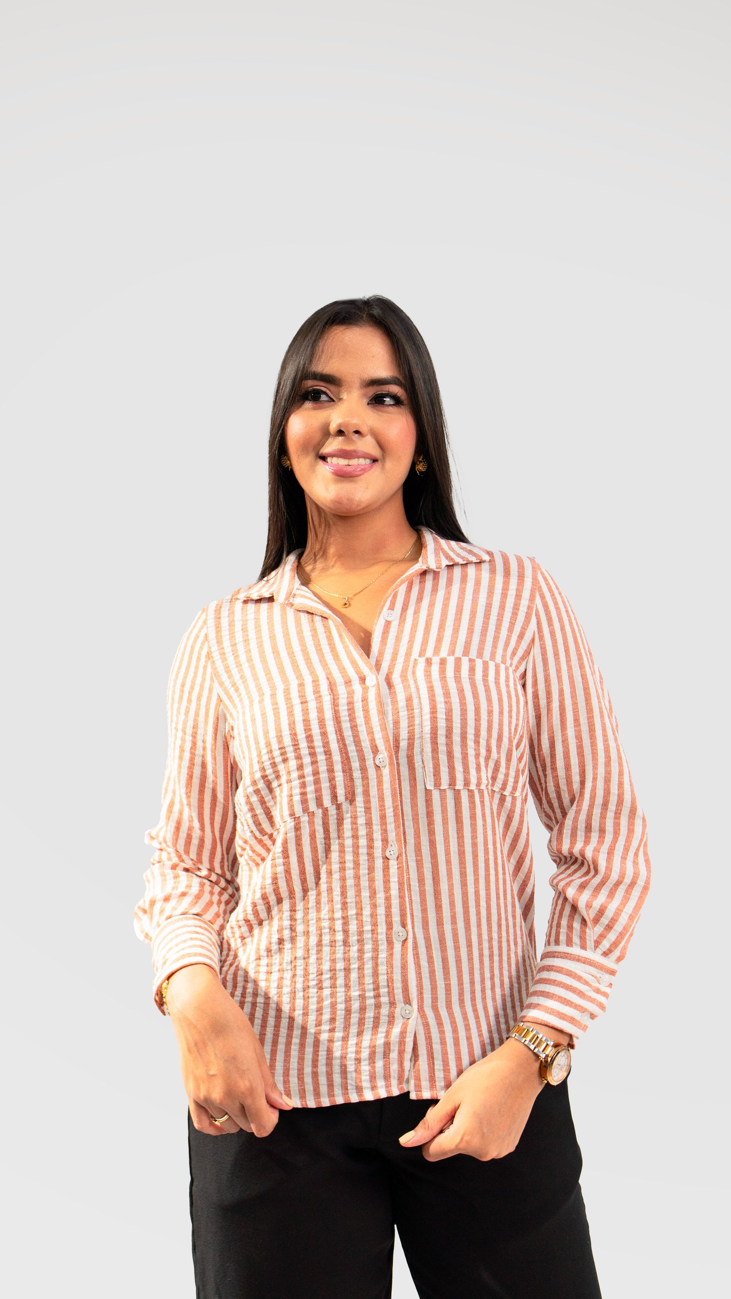 CAMISA MANGA LARGA DE RAYAS NARANJA CAÑAMO