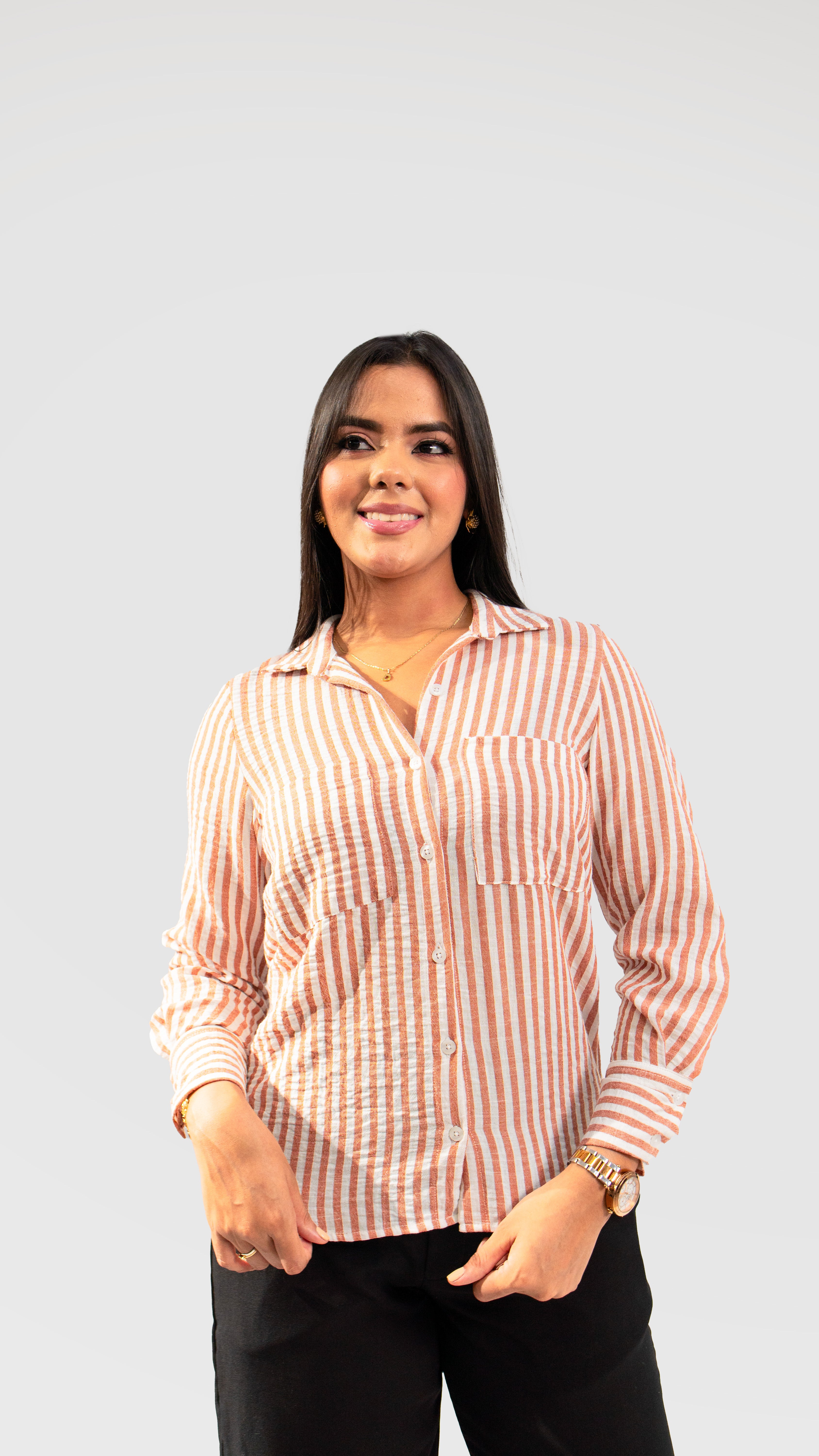 Camisa manga larga de rayas naranja cáñamo