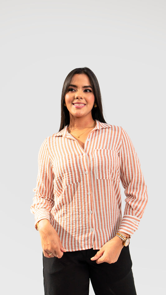 CAMISA MANGA LARGA DE RAYAS NARANJA CAÑAMO