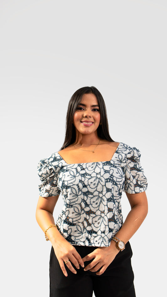 BLUSA DE MUJER CAÑAMO OJALILLO AZUL
