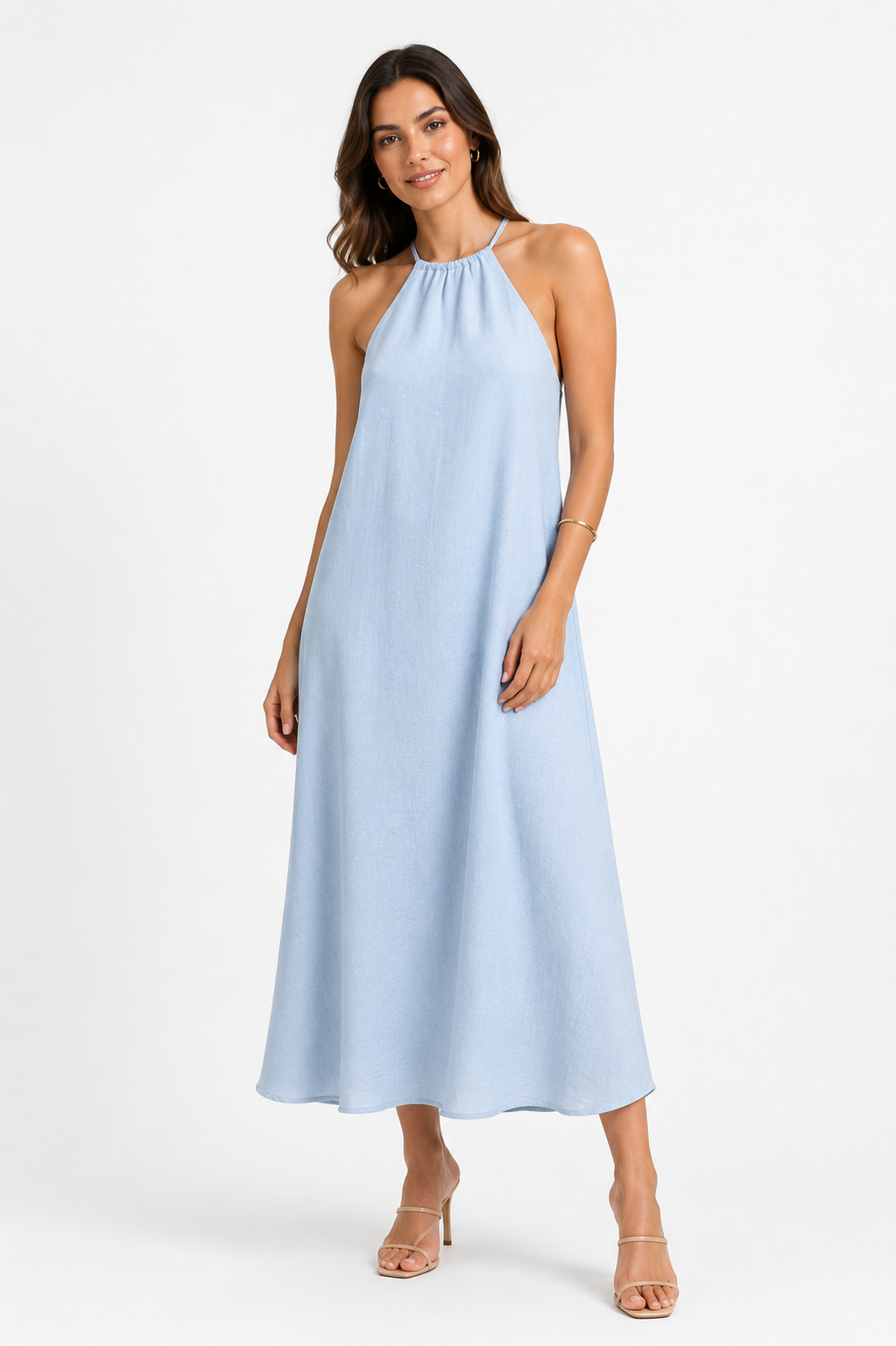 VESTIDO MAXI HALTER AZUL CIELO