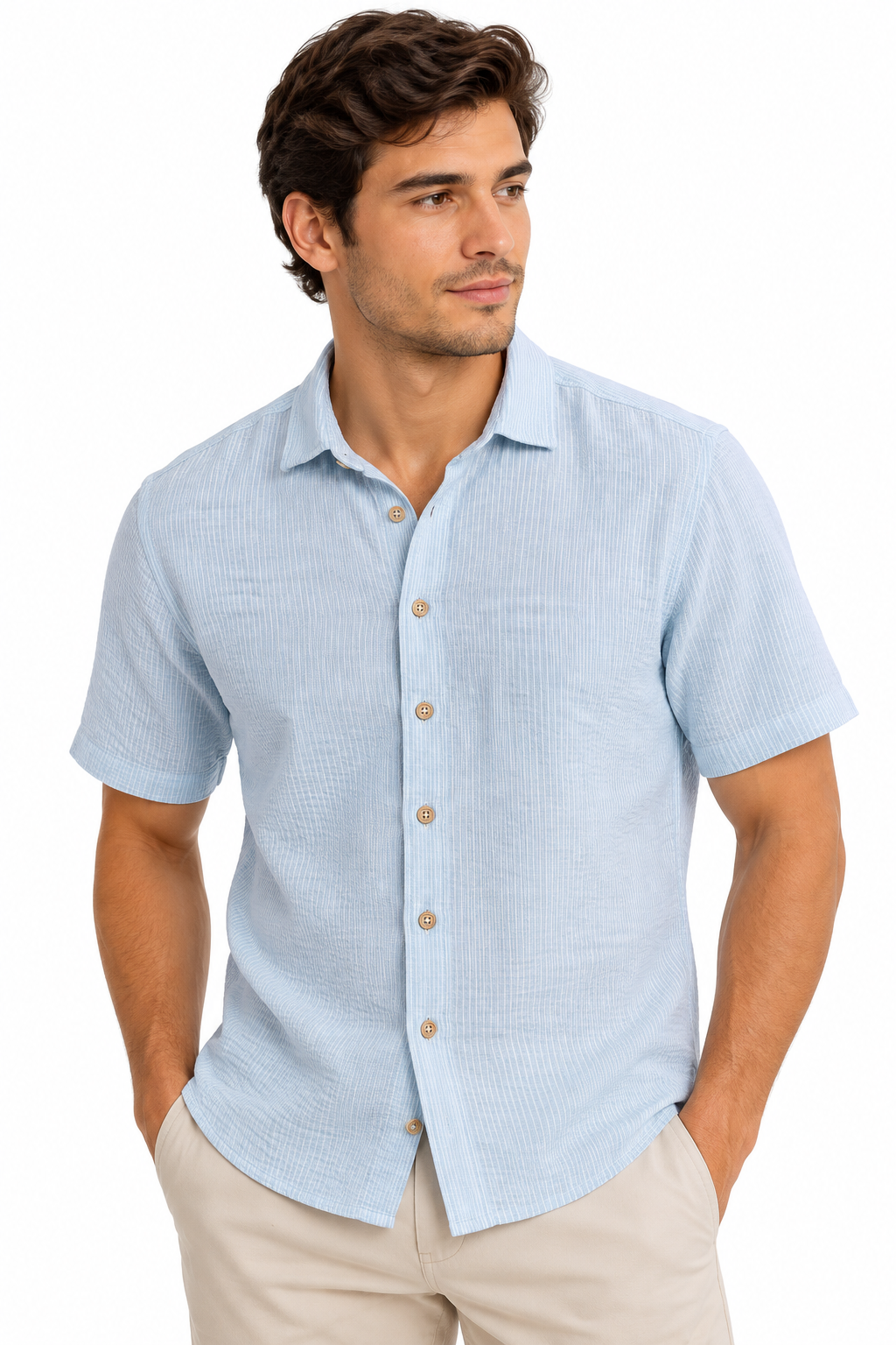 CAMISA MANGA CORTA AZUL CIELO RAYAS