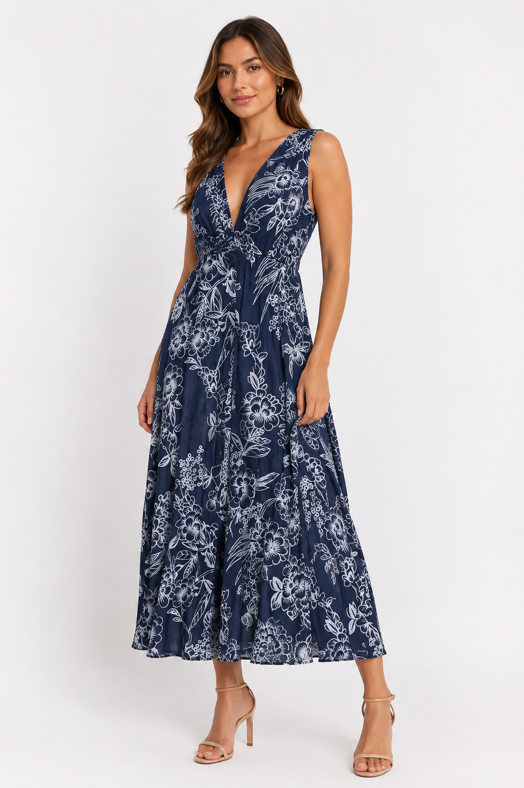 VESTIDO MIDI ESTAMPADO FLORAL AZUL