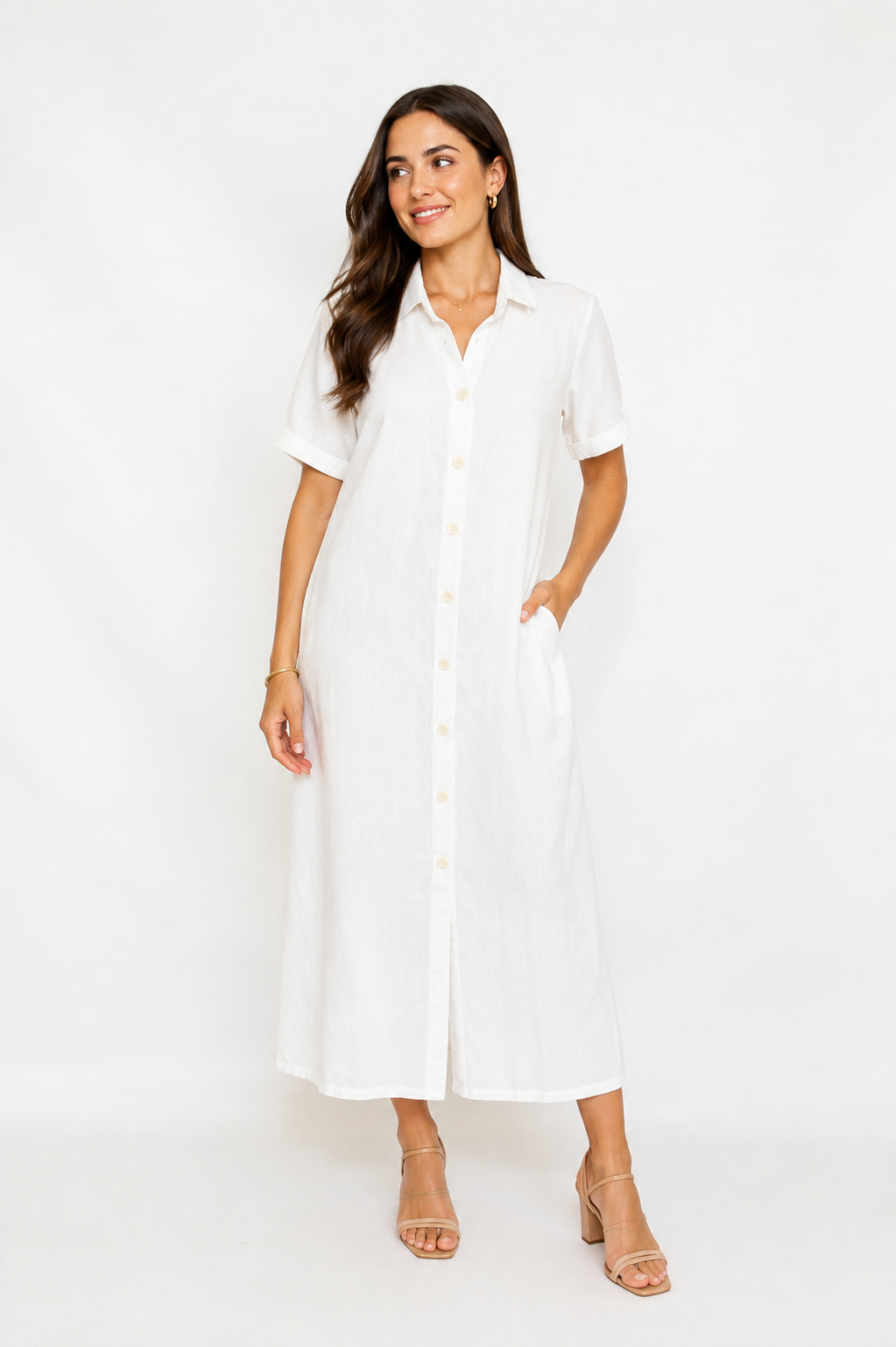 VESTIDO CAMISERO MAXI BLANCO