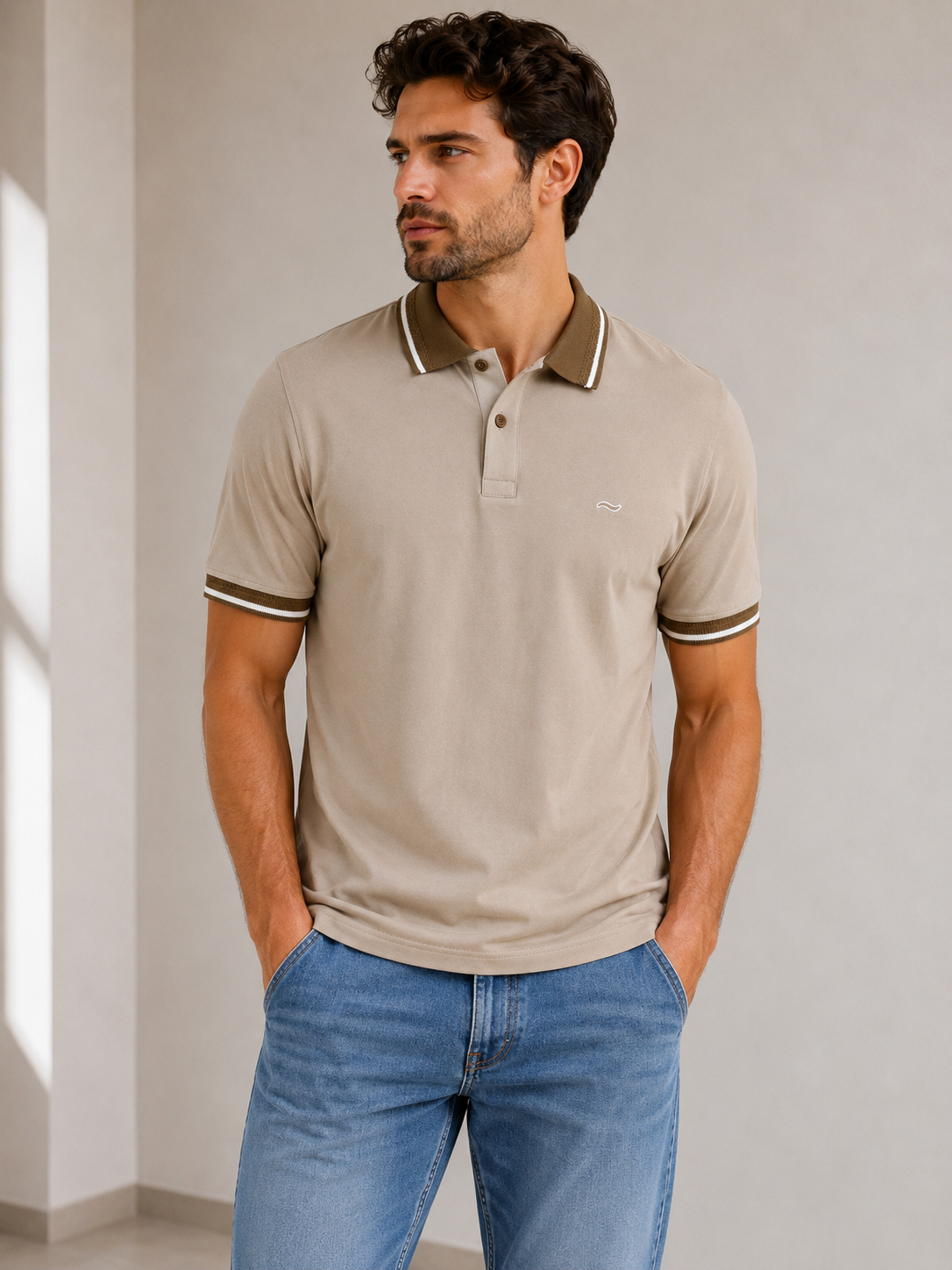 CAMISETA TIPO POLO BEIGE