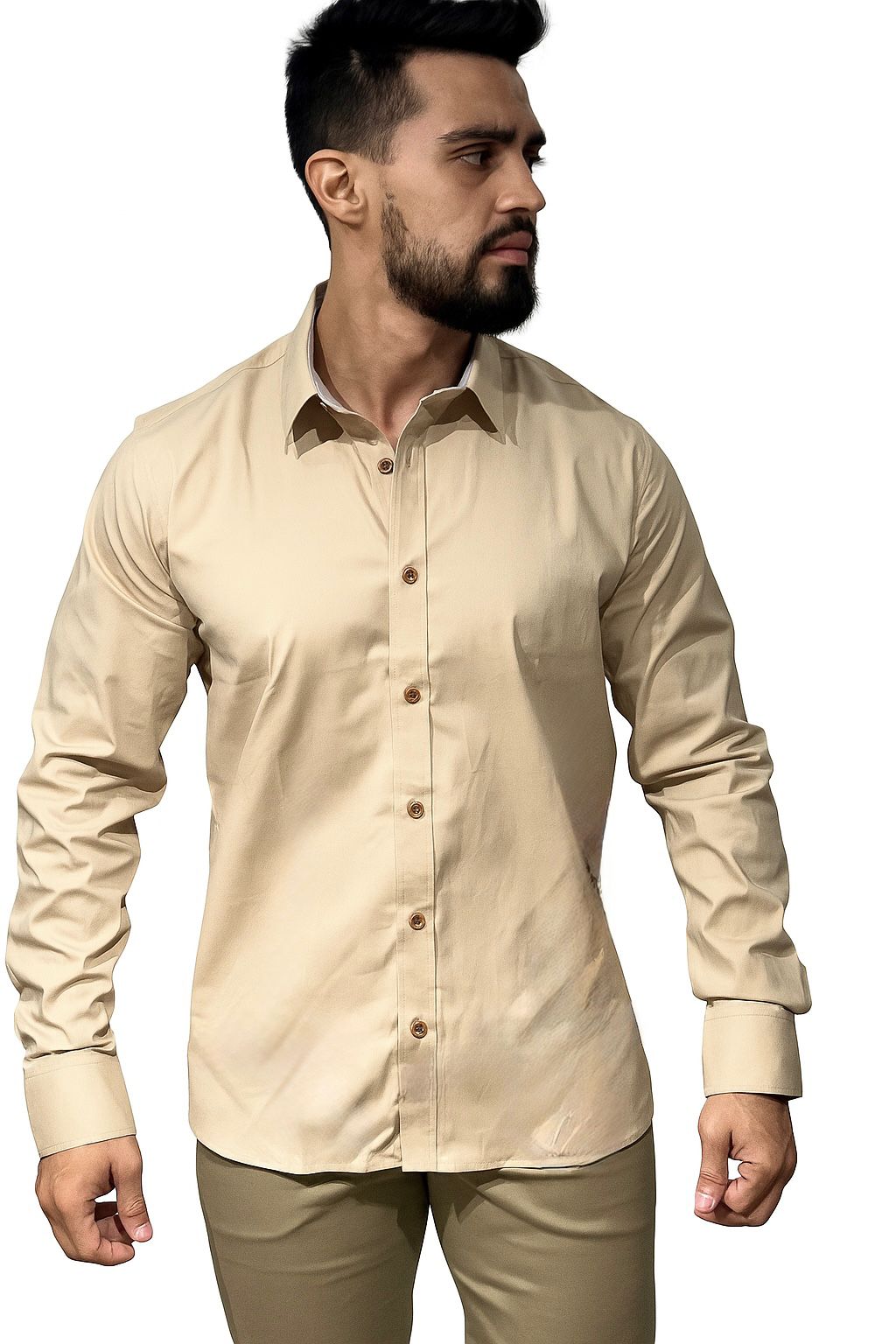 Camisa manga larga cáñamo kaki