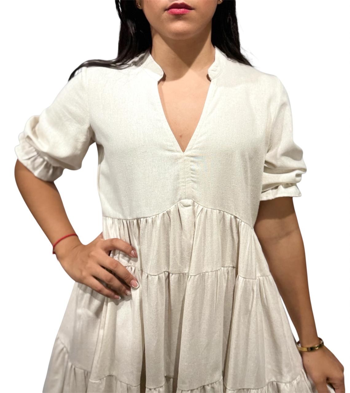 VESTIDO DE MUJER CAÑAMO BEIGE EN LINO