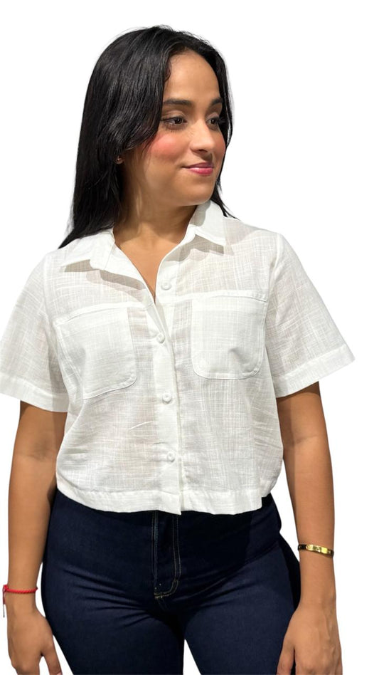 Blusa mujer cáñamo blanca