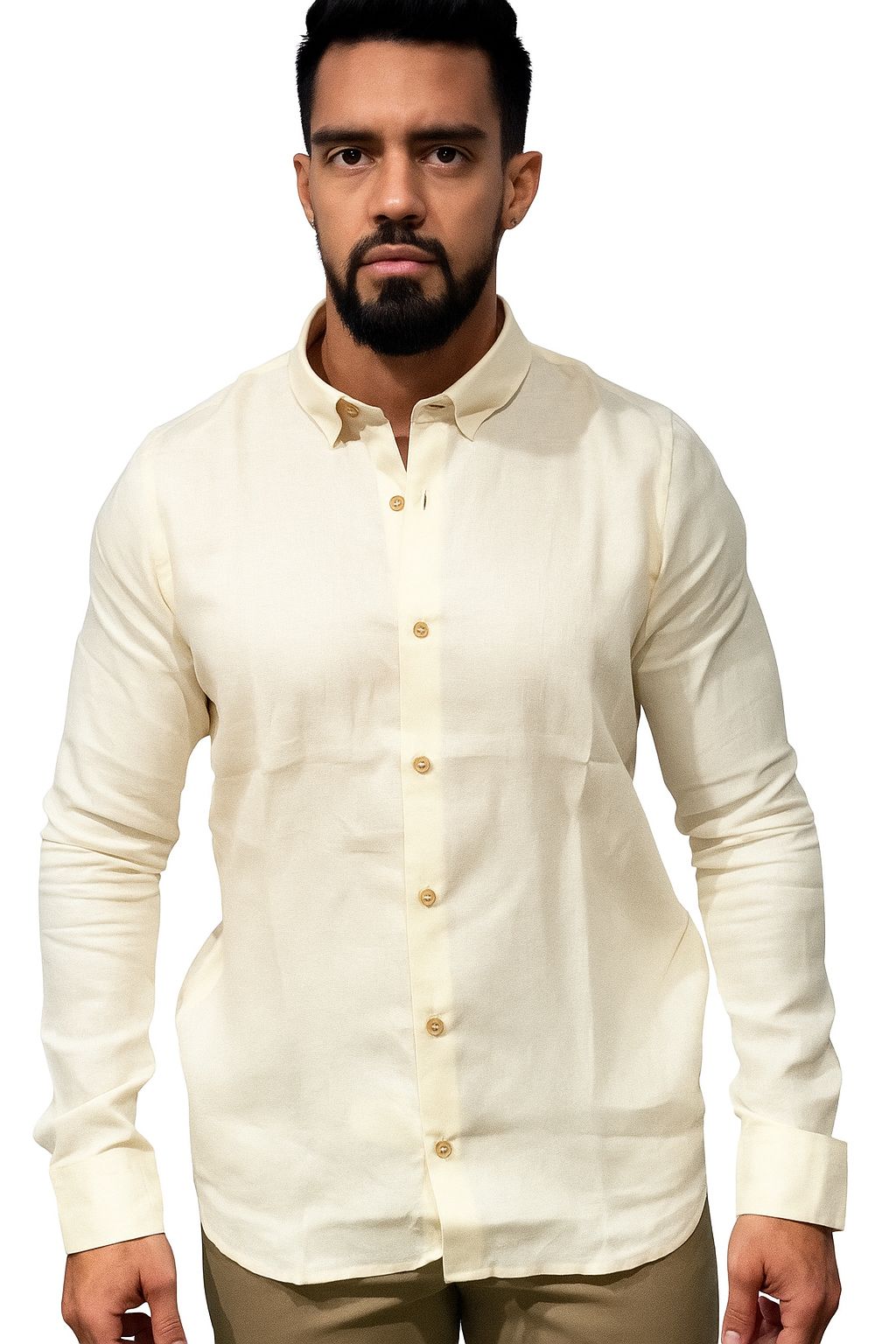Camisa maga larga en lino amarillo