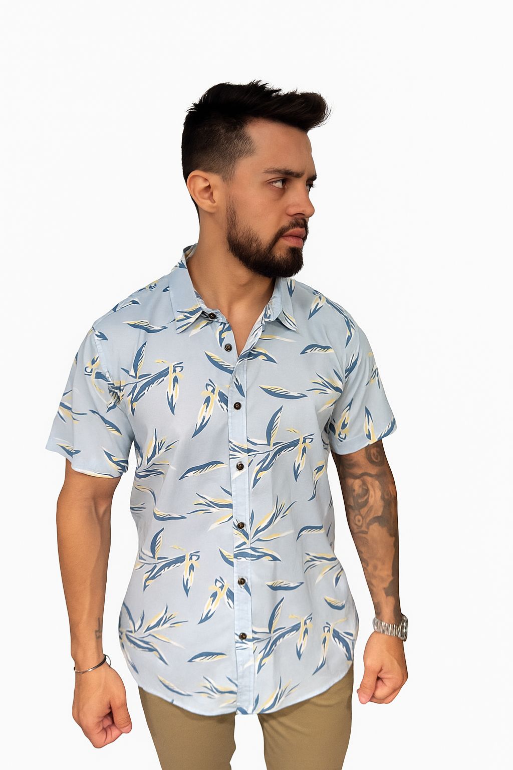 Camisa manga corta azul estampada cáñamo