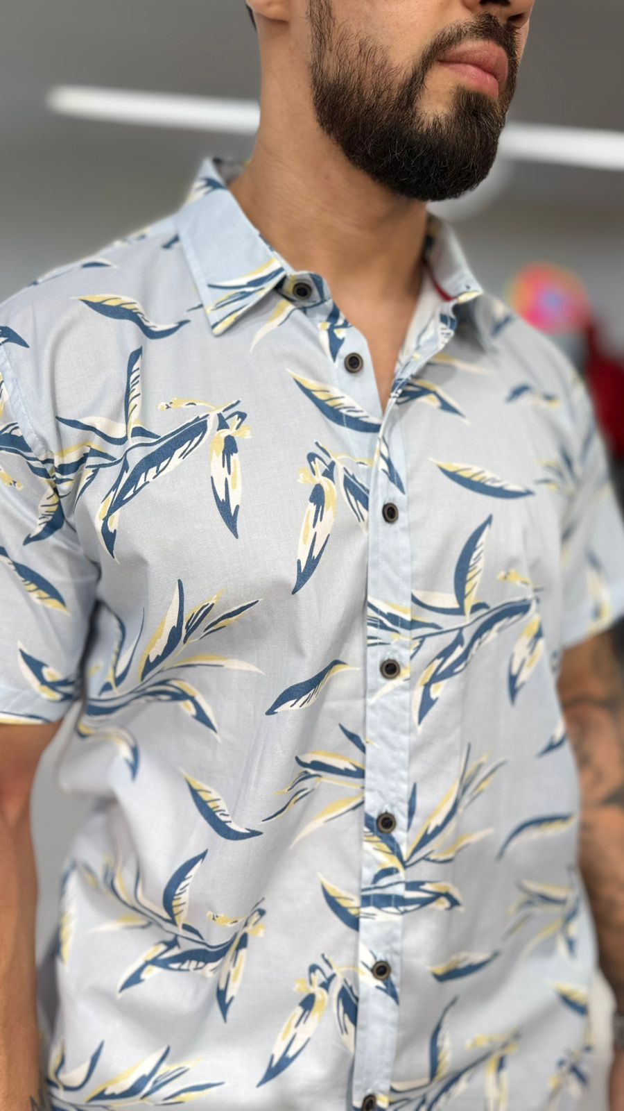 Camisa manga corta azul estampada cáñamo